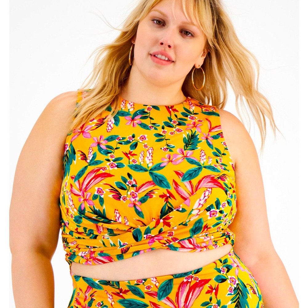 NWT- floral print crop top with wrap like high-low skirt